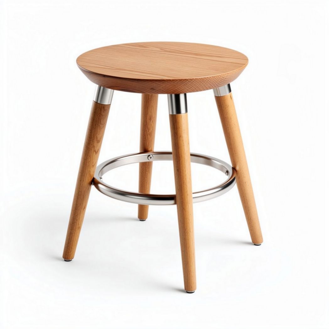 Wooden Round Stool for Seating or Decoration, Made of Bamboo and Metal, 35 x 35 x 45cm