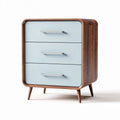 Walnut and Blue Three-Drawer Nightstand – For Bedroom Storage – Wood and MDF – 60 x 40 x 75cm