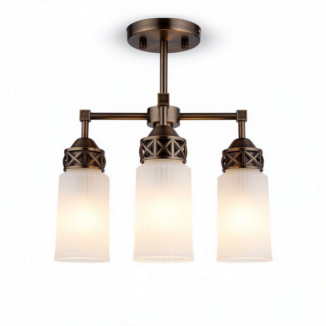 Three-Light Ceiling Fixture – Suitable for Residential Spaces – Metal and Glass Construction – 30 x 60 x 25cm
