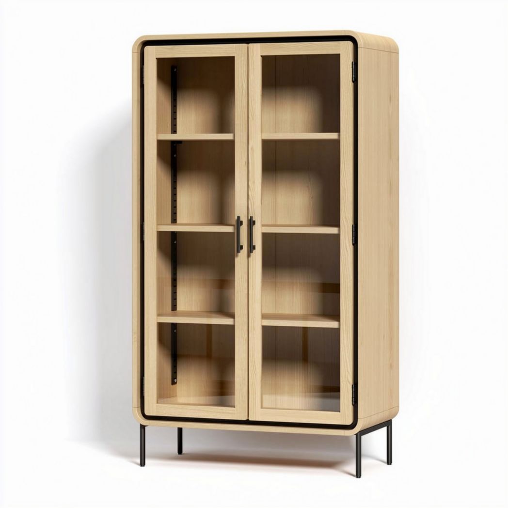 Glass Door Storage Cabinet for Living Room Display – Wood and Metal – 80 x 40 x 180cm