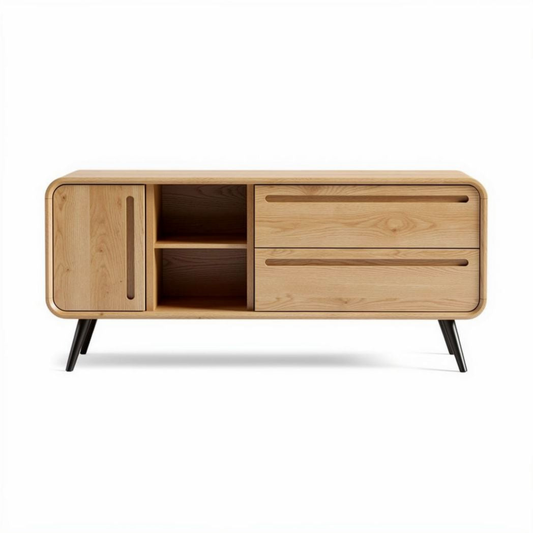 Wooden TV Stand with Open Shelves and Drawer – 120 x 40 x 50cm