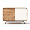 Wooden Media Console Unit for Living Room Organization Made of Oak 120 x 40 x 50cm