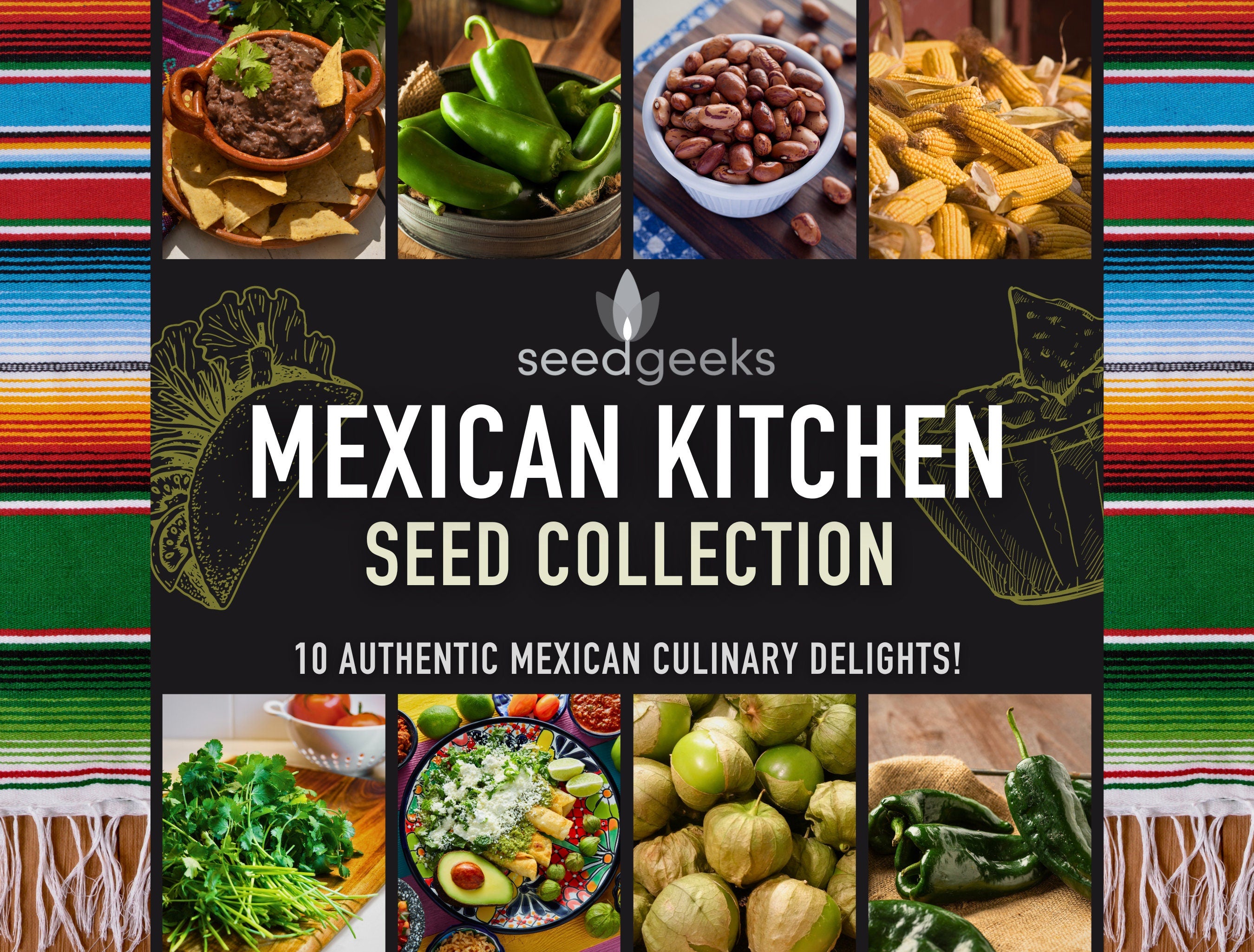 Mexican Kitchen Seed Collection - 10 Hand-Selected Heirloom Seed Packets Great for Mexican Cuisine, Gardener Gift, Stocking Stuffer, Non-GMO